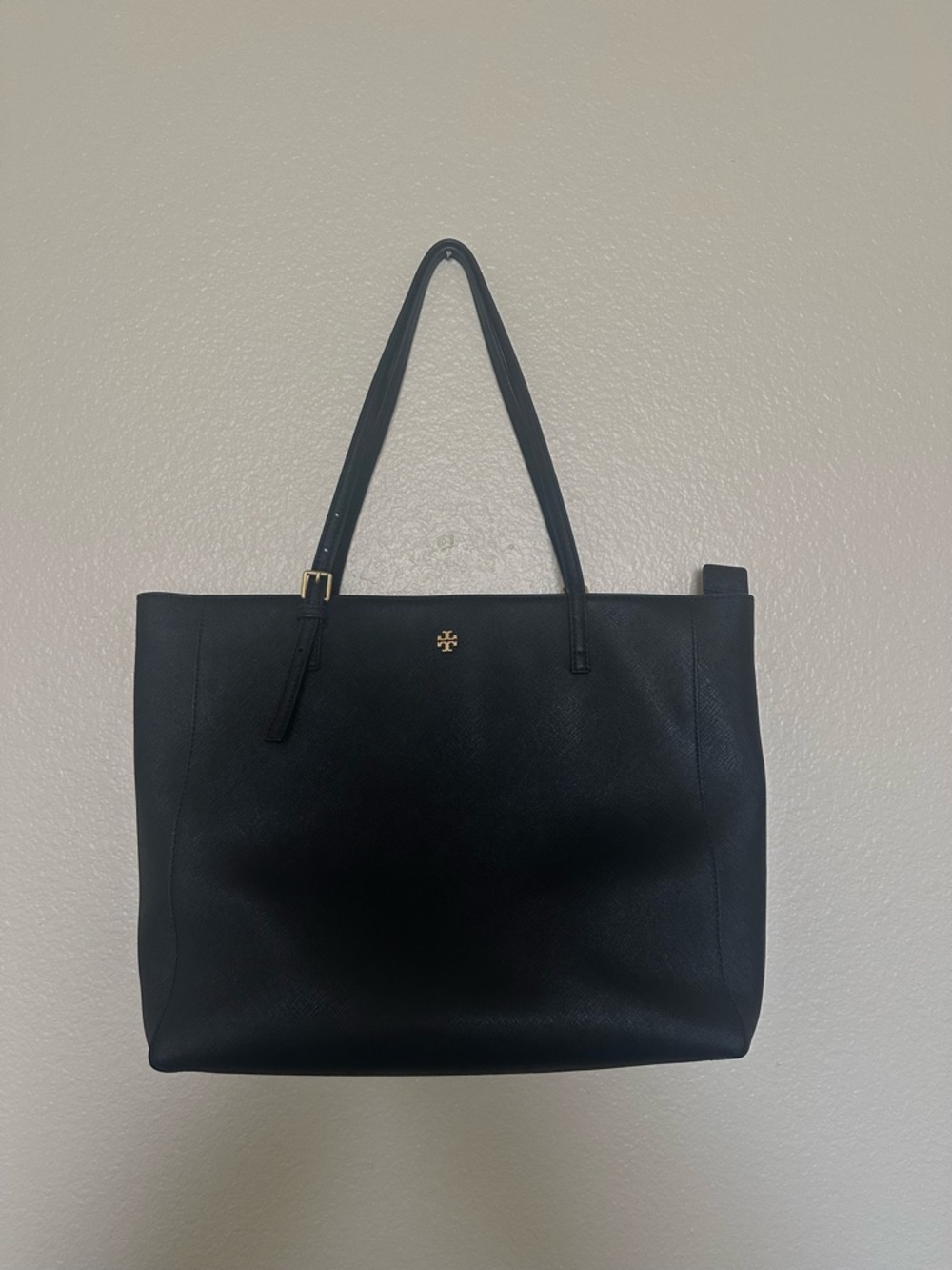 Tory Burch Black Leather Tote with Gold Logo